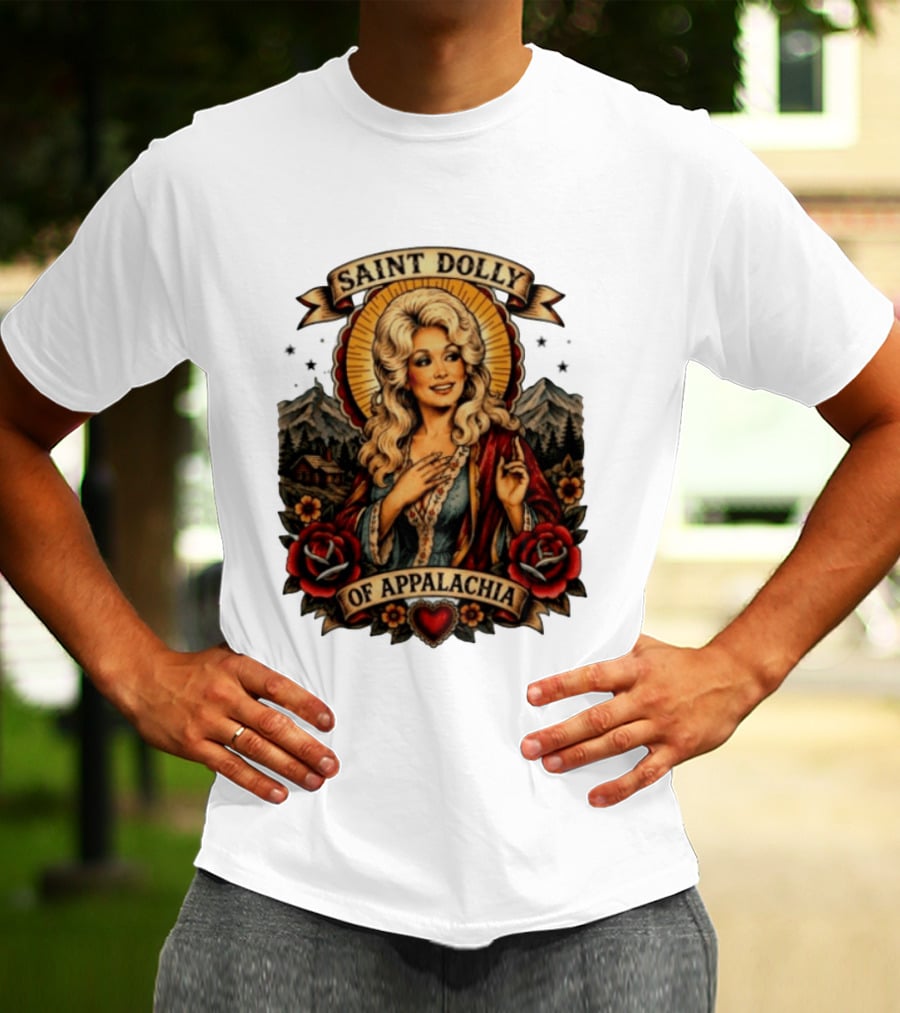 Saint Dolly Of Appalachia Iconic Tribute With Roses And Mountains T-Shirt