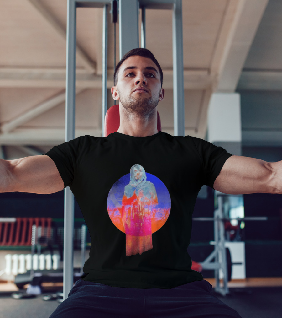 Hot Spot Eclipse Surreal Mystical Figure Eerie Hooded Apparition In Vibrant Color Spectrum T-Shirt