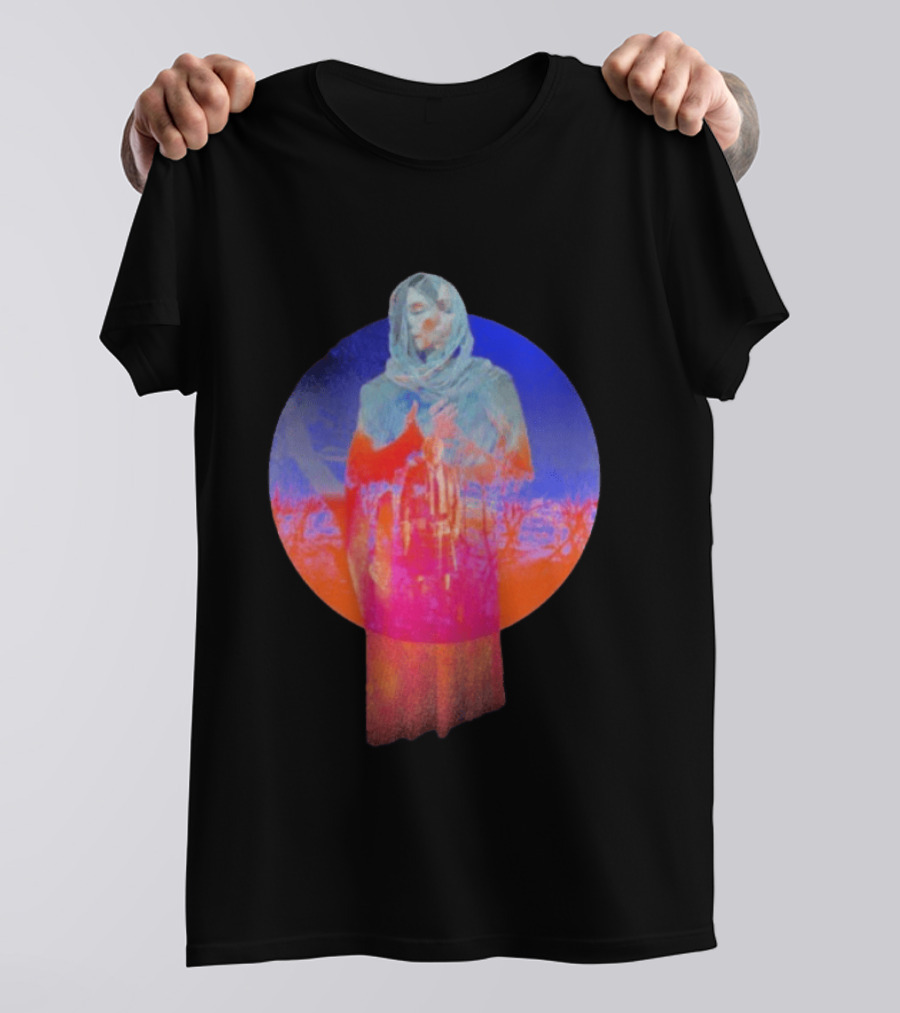 Hot Spot Eclipse Surreal Mystical Figure Eerie Hooded Apparition In Vibrant Color Spectrum T-Shirt