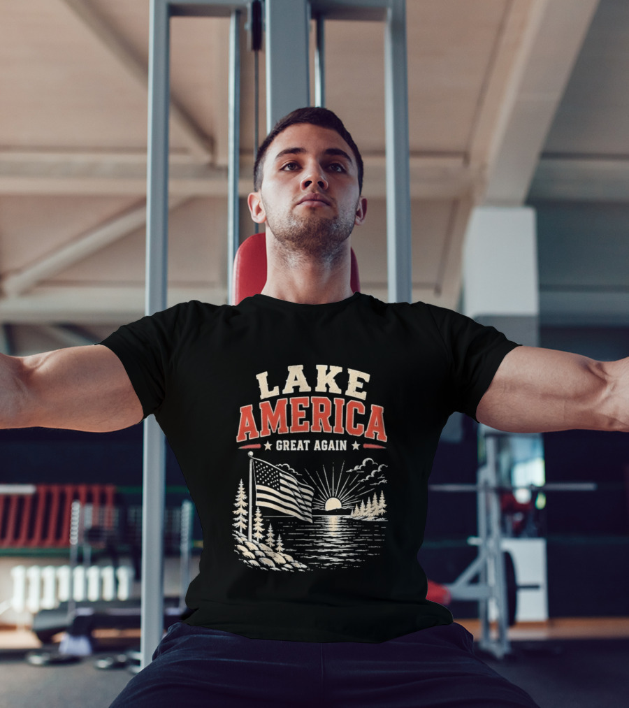 Lake America Great Again With Sunset And Flag Scene T-Shirt