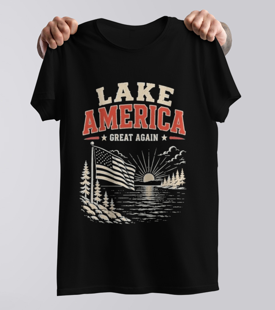 Lake America Great Again With Sunset And Flag Scene T-Shirt