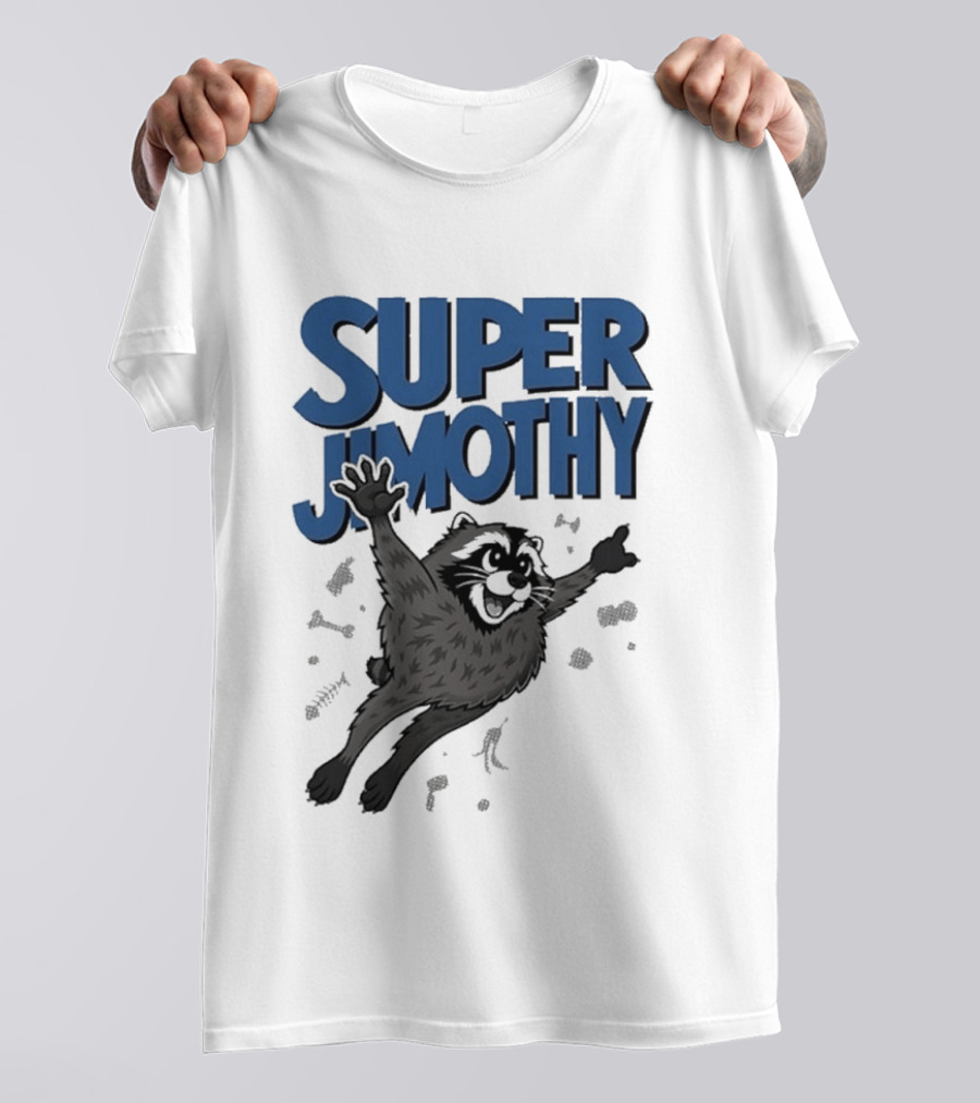 Super Jimothy Leaping Raccoon Playful Adventure T-Shirt