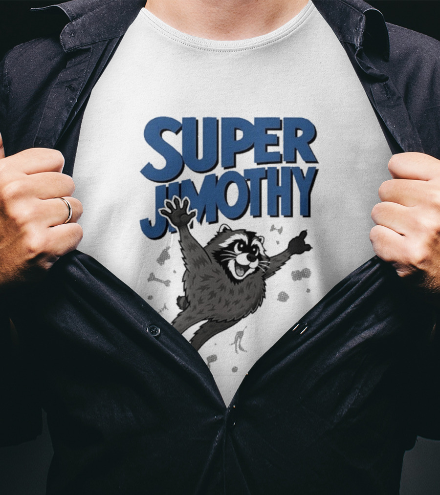Super Jimothy Leaping Raccoon Playful Adventure T-Shirt