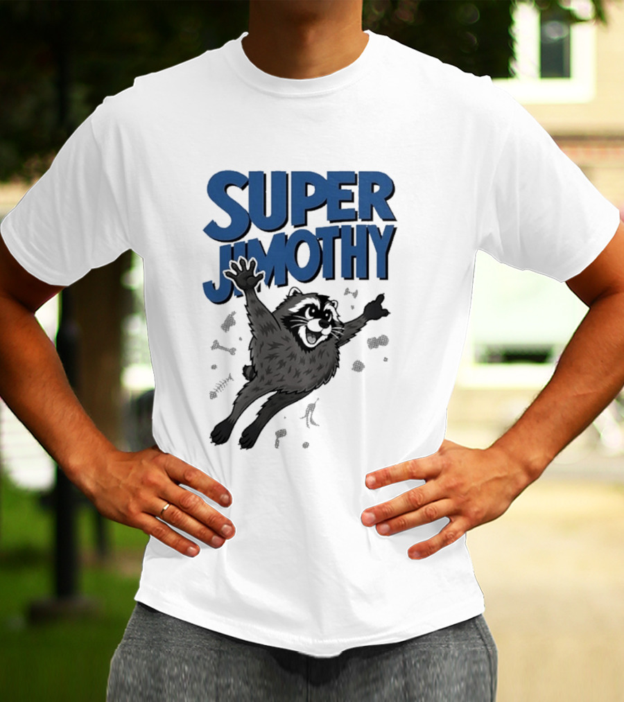 Super Jimothy Leaping Raccoon Playful Adventure T-Shirt