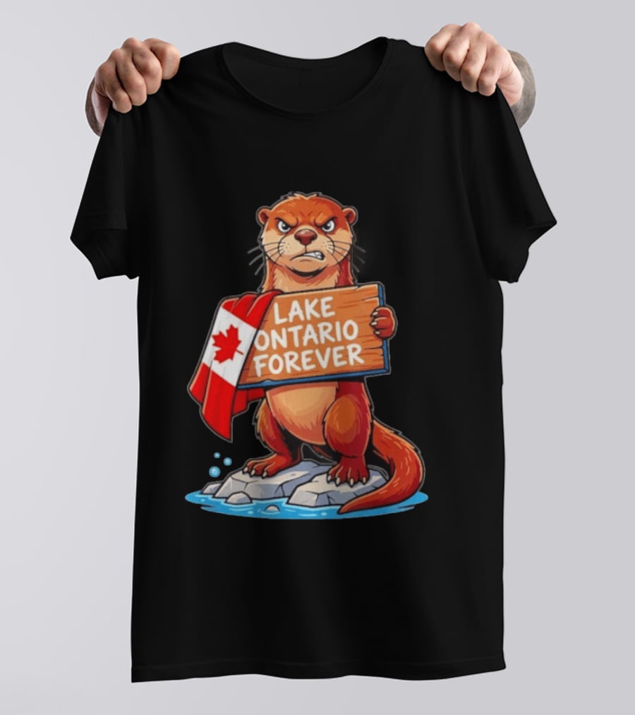 Lake Ontario Forever Otter Canada Flag Rugged Rock Scene T-Shirt