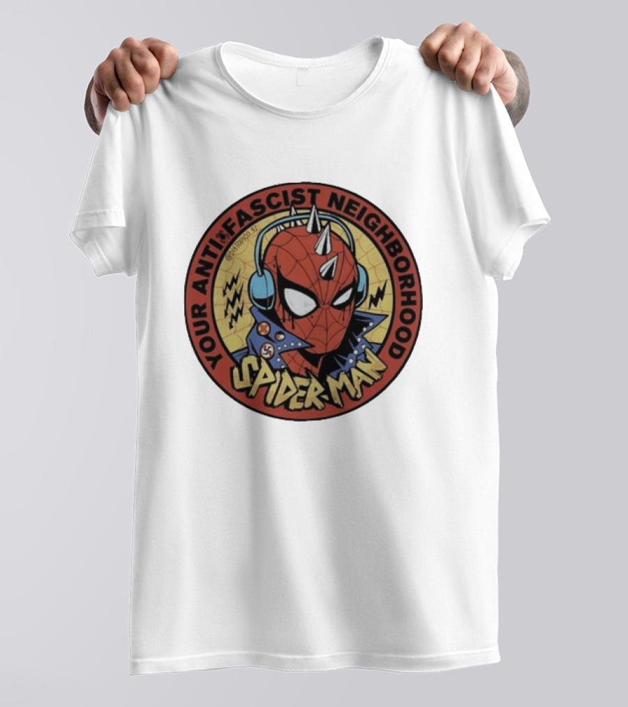 Spider Man Anti Fascist Punk Style Headphones Jacket T-Shirt