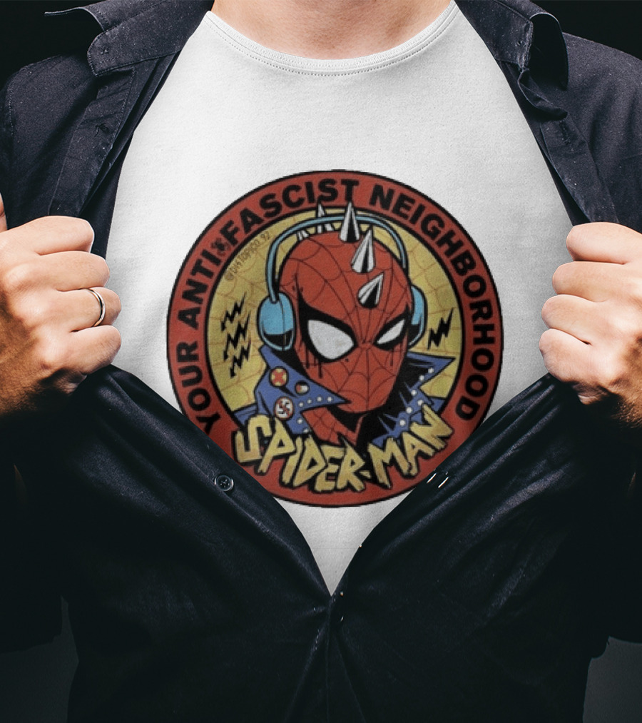 Spider Man Anti Fascist Punk Style Headphones Jacket T-Shirt