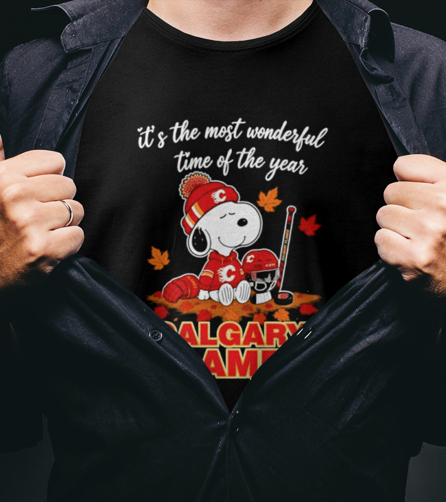 Calgary Flames Snoopy It's The Most Wonderful Time Of The Year T-Shirt