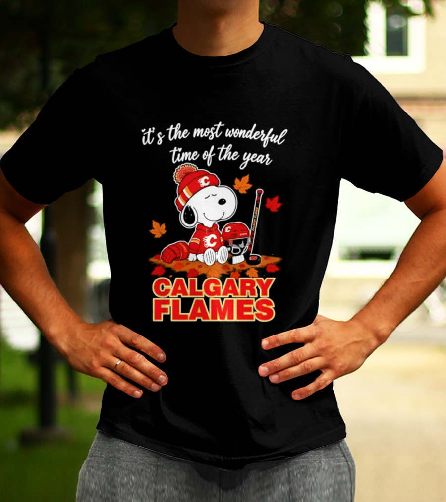 Calgary Flames Snoopy It's The Most Wonderful Time Of The Year T-Shirt