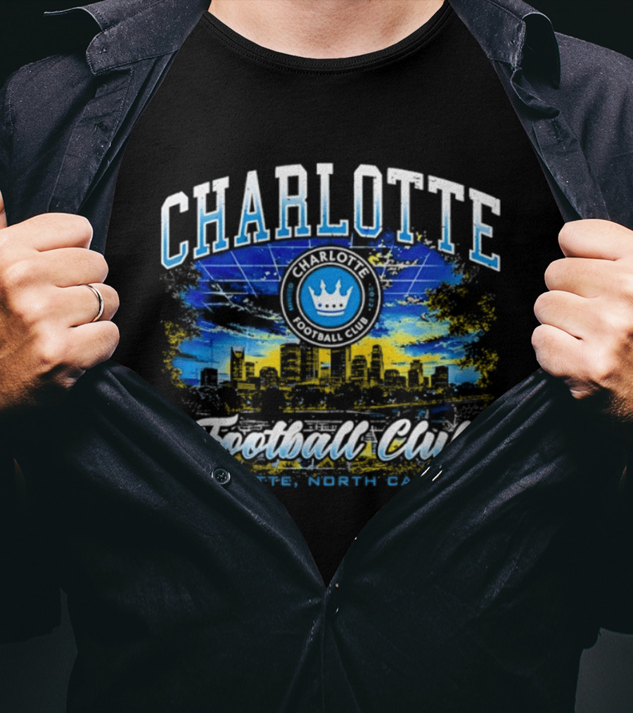 Charlotte Football Club Skyline Charlotte North Carolina Crown T-Shirt