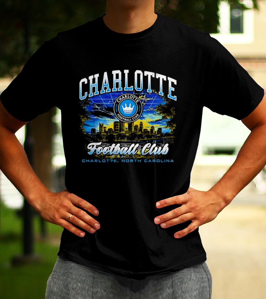 Charlotte Football Club Skyline Charlotte North Carolina Crown T-Shirt
