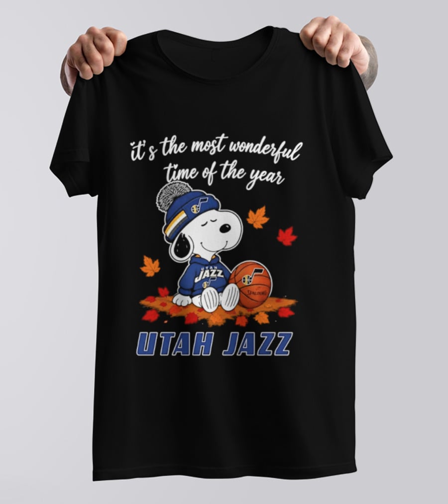 Utah Jazz Snoopy Halloween 2026 It's The Most Wonderful Time Of The Year Basketball Fan Leaves T-Shirt