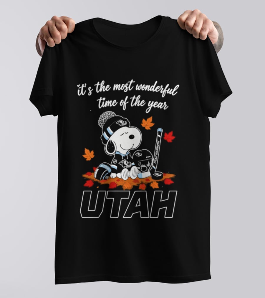 It's The Most Wonderful Time Of The Year Utah Snoopy Hockey Autumn Leaves T-Shirt