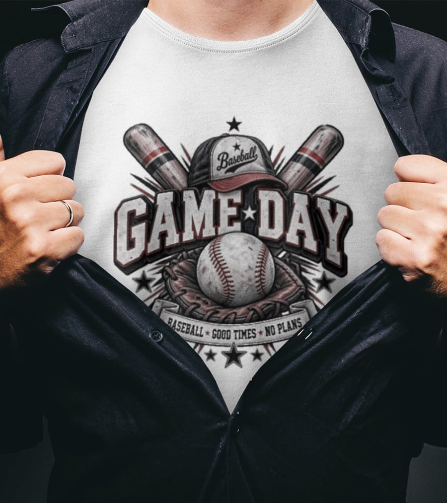 Game Day Vibes Baseball Cap Bats Good Times No Plans T-Shirt