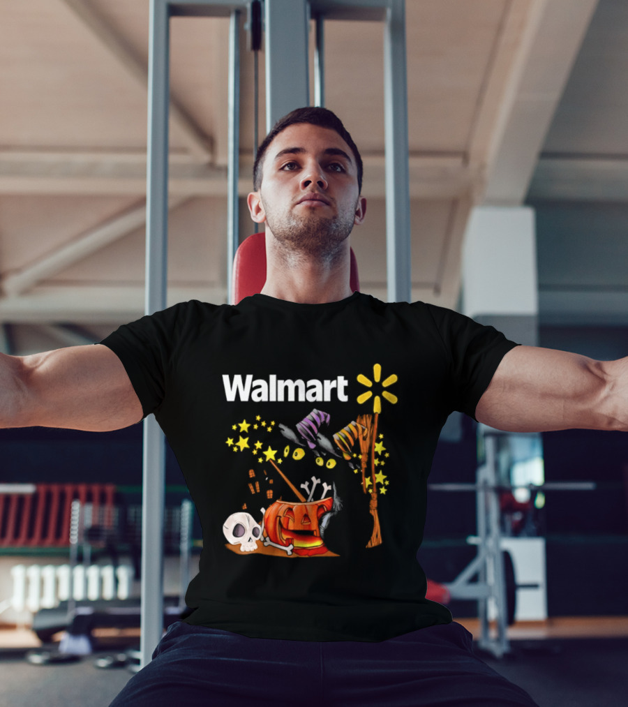 Walmart Halloween 2026 Black Cats With Witch Hats Pumpkin Skull And Stars T-Shirt