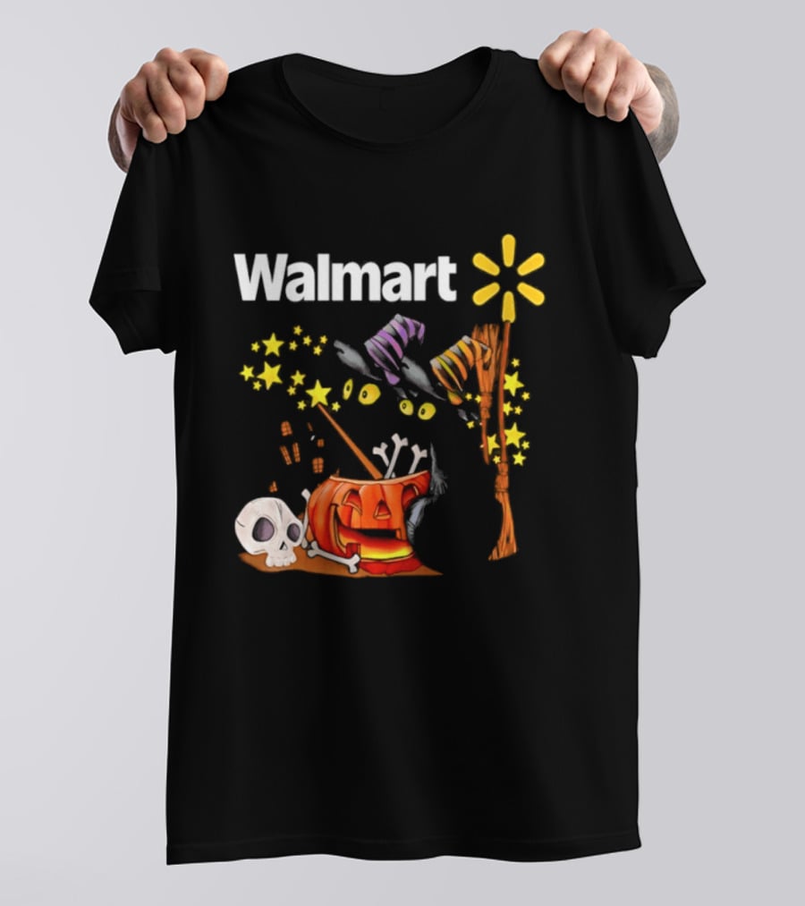 Walmart Halloween 2026 Black Cats With Witch Hats Pumpkin Skull And Stars T-Shirt