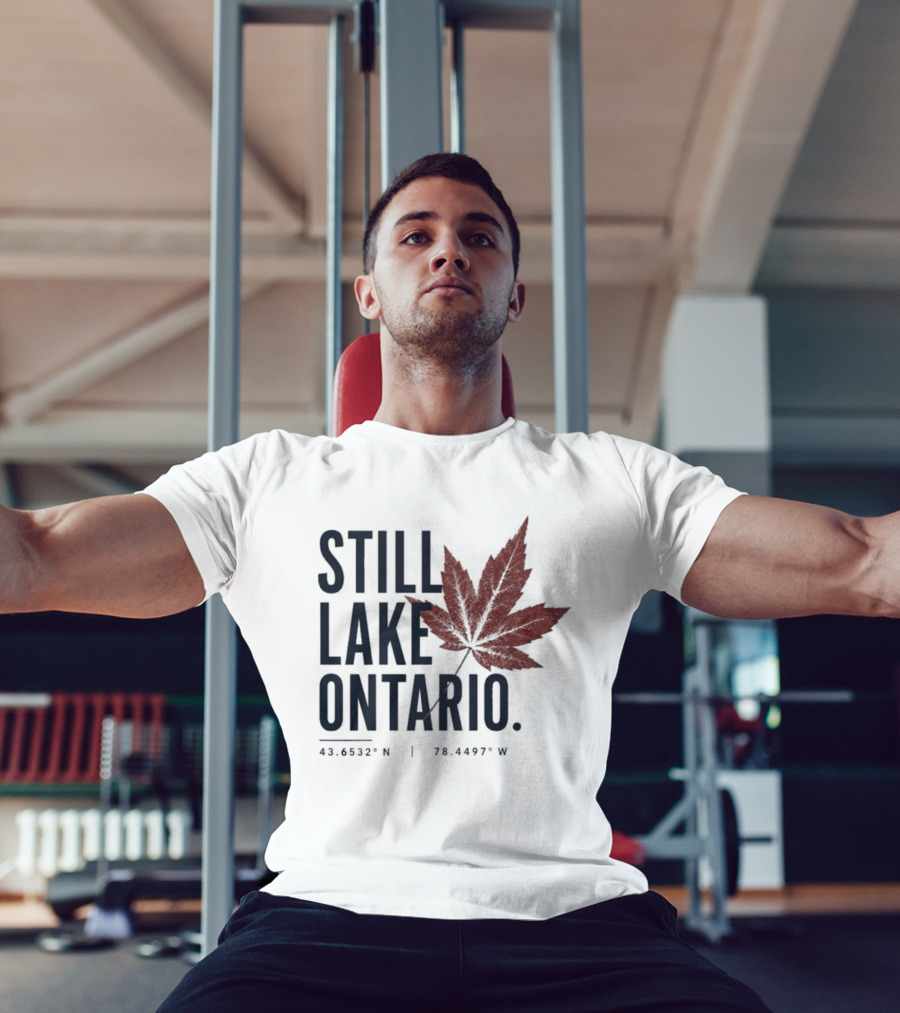 Still Lake Ontario Canadian Pride Red Maple Leaf Coordinates T-Shirt