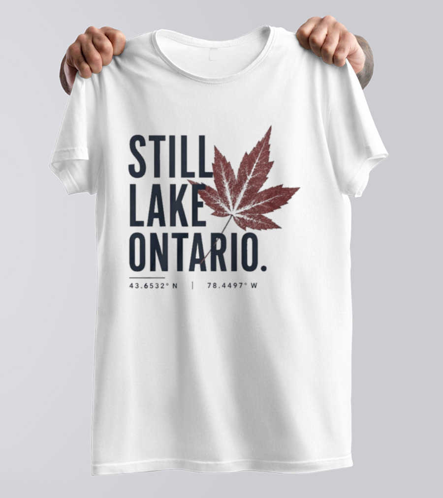 Still Lake Ontario Canadian Pride Red Maple Leaf Coordinates T-Shirt