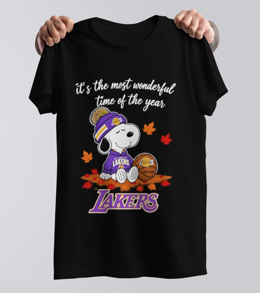 Los Angeles Lakers Snoopy Halloween 2026 It's The Most Wonderful Time Of The Year Peanuts Basketball Fall Leaves T-Shirt