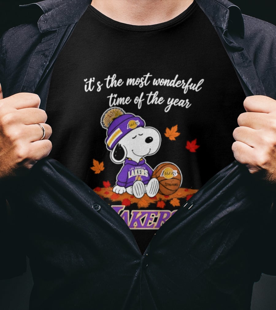 Los Angeles Lakers Snoopy Halloween 2026 It's The Most Wonderful Time Of The Year Peanuts Basketball Fall Leaves T-Shirt