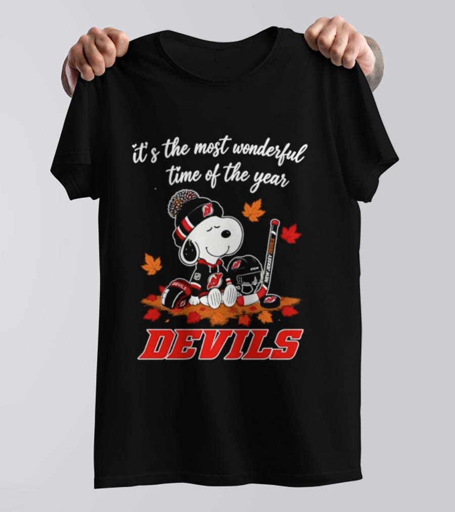 New Jersey Devils Snoopy Halloween 2026 It's The Most Wonderful Time Of The Year Hockey T-Shirt