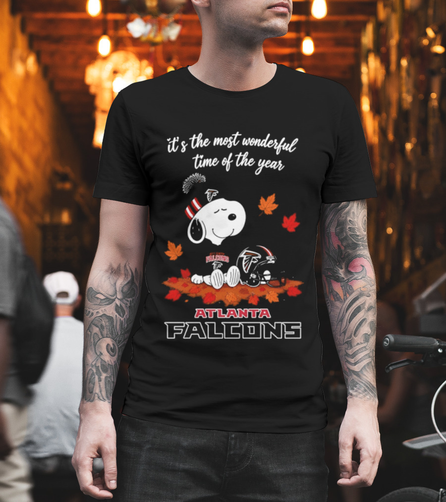 Atlanta Falcons Snoopy Fall Halloween 2026 Most Wonderful Time Of The Year Leaves T-Shirt
