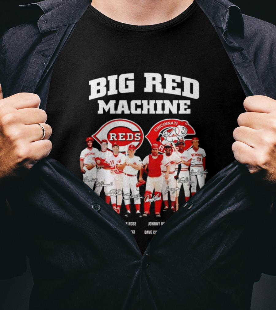 Big Red Machine Cincinnati Reds Legends Signatures Tony Perez Pete Rose Johnny Bench Joe Morgan T-Shirt