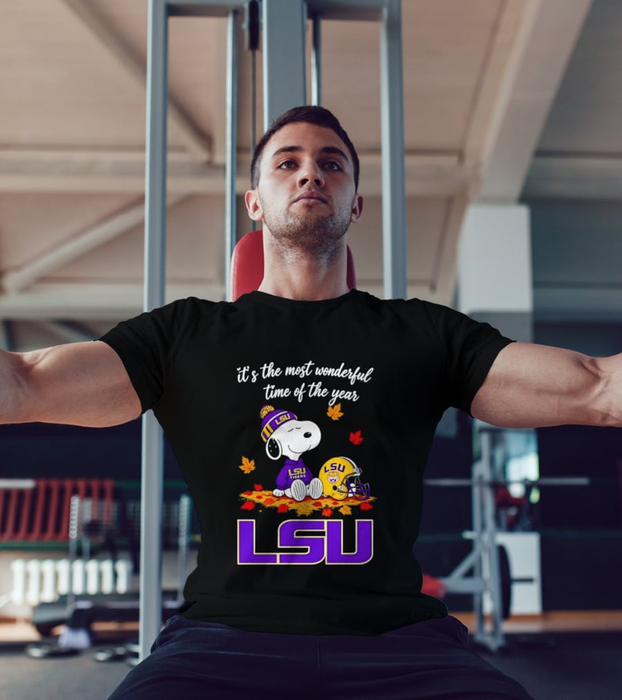 LSU Tigers Snoopy Wonderful Time Football Fall Leaves 2026 T-Shirt