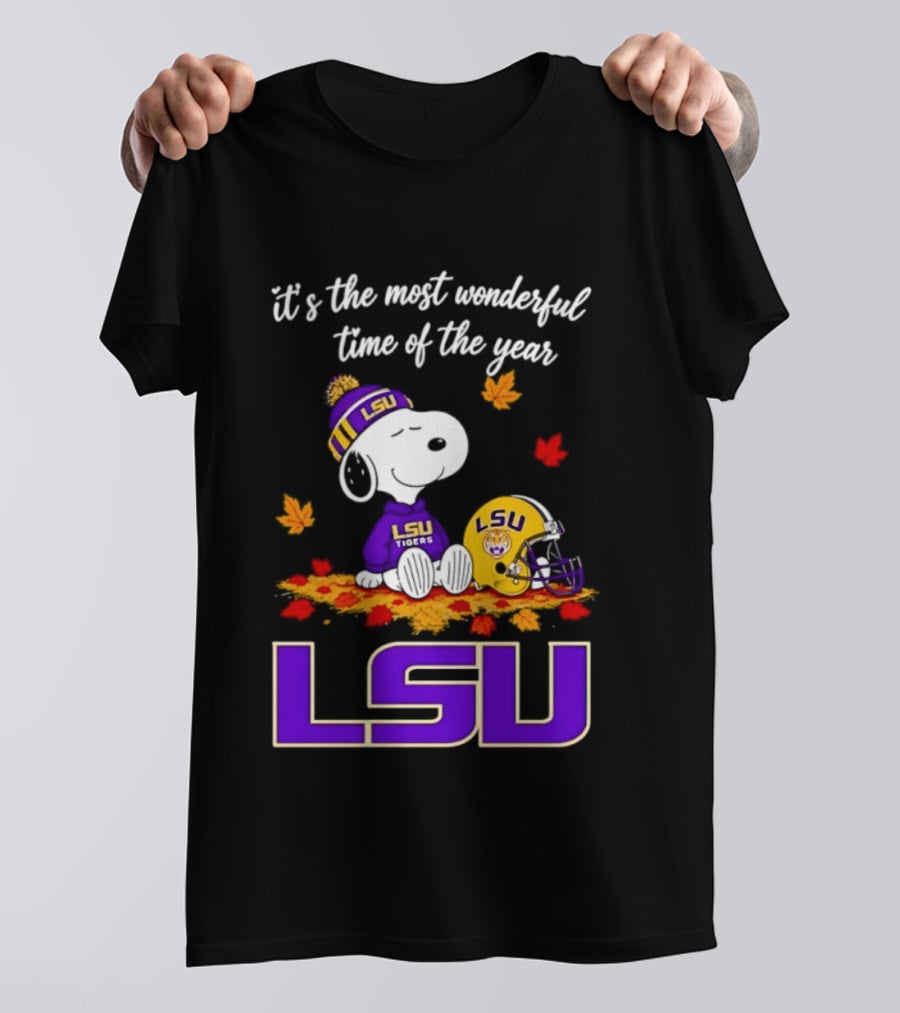 LSU Tigers Snoopy Wonderful Time Football Fall Leaves 2026 T-Shirt