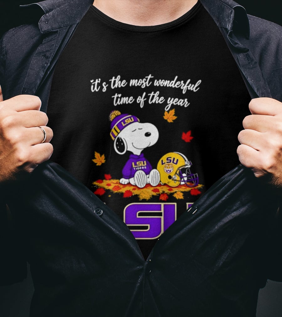 LSU Tigers Snoopy Wonderful Time Football Fall Leaves 2026 T-Shirt