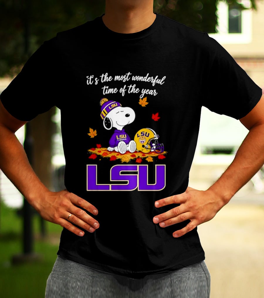 LSU Tigers Snoopy Wonderful Time Football Fall Leaves 2026 T-Shirt