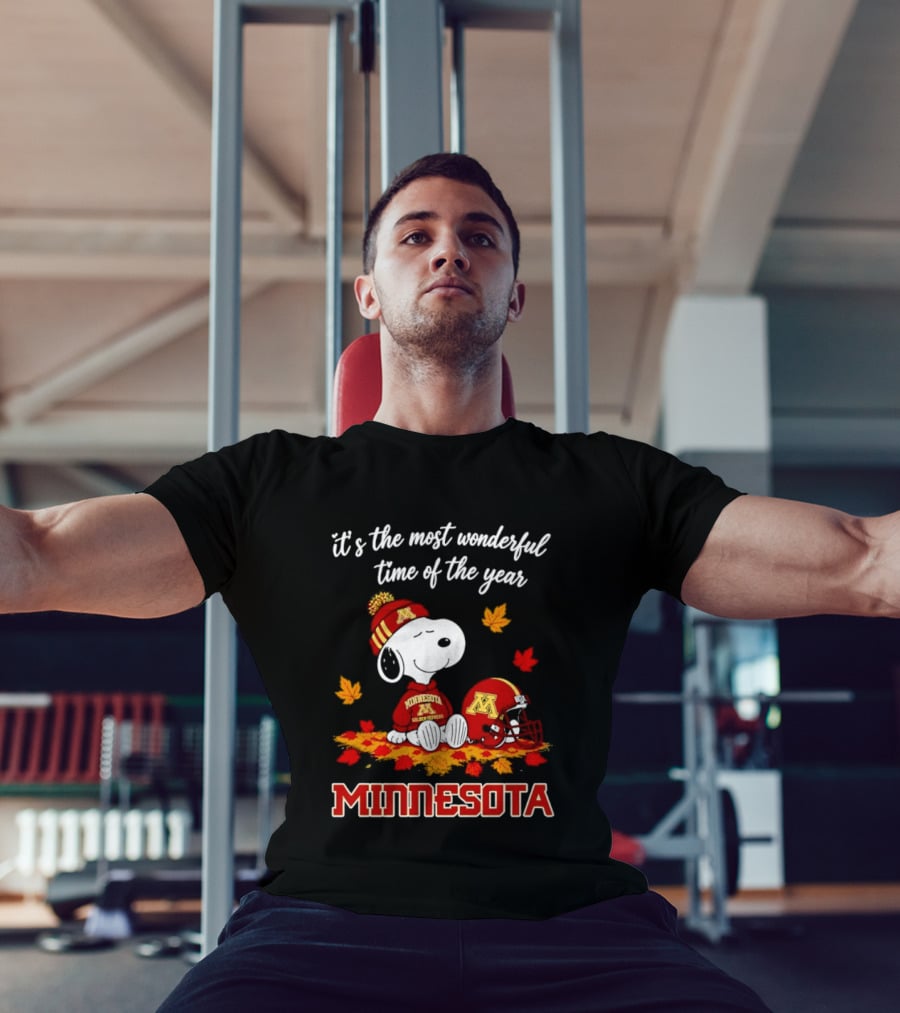 Minnesota Golden Gophers Snoopy Fall Autumn Leaves It's The Most Wonderful Time Of The Year T-Shirt