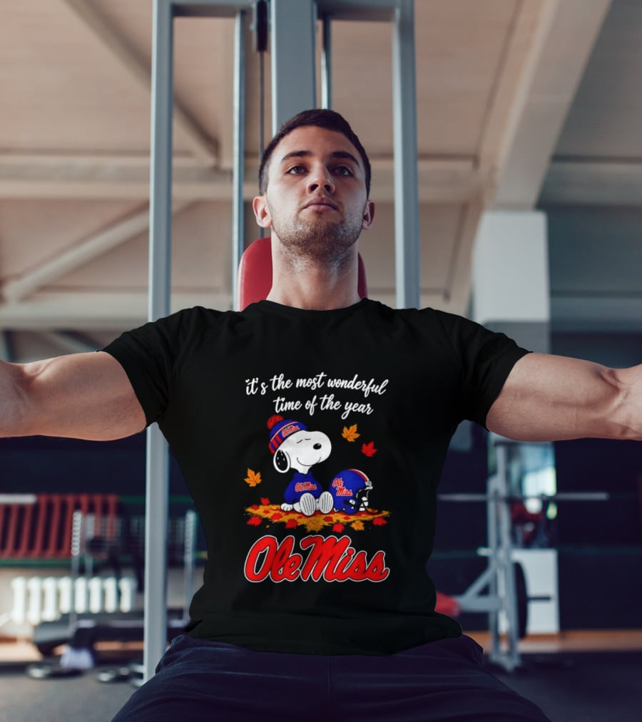 Ole Miss Snoopy It's The Most Wonderful Time Of The Year Fall Leaves T-Shirt