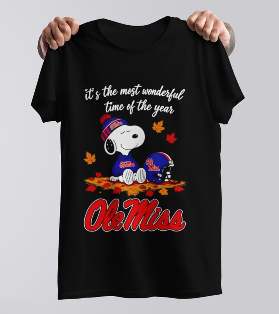 Ole Miss Snoopy It's The Most Wonderful Time Of The Year Fall Leaves T-Shirt