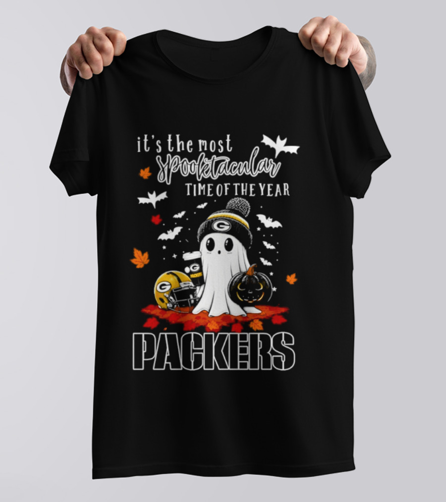 Packers Halloween Ghost Helmet It's The Most Spooktacular Time Of The Year T-Shirt