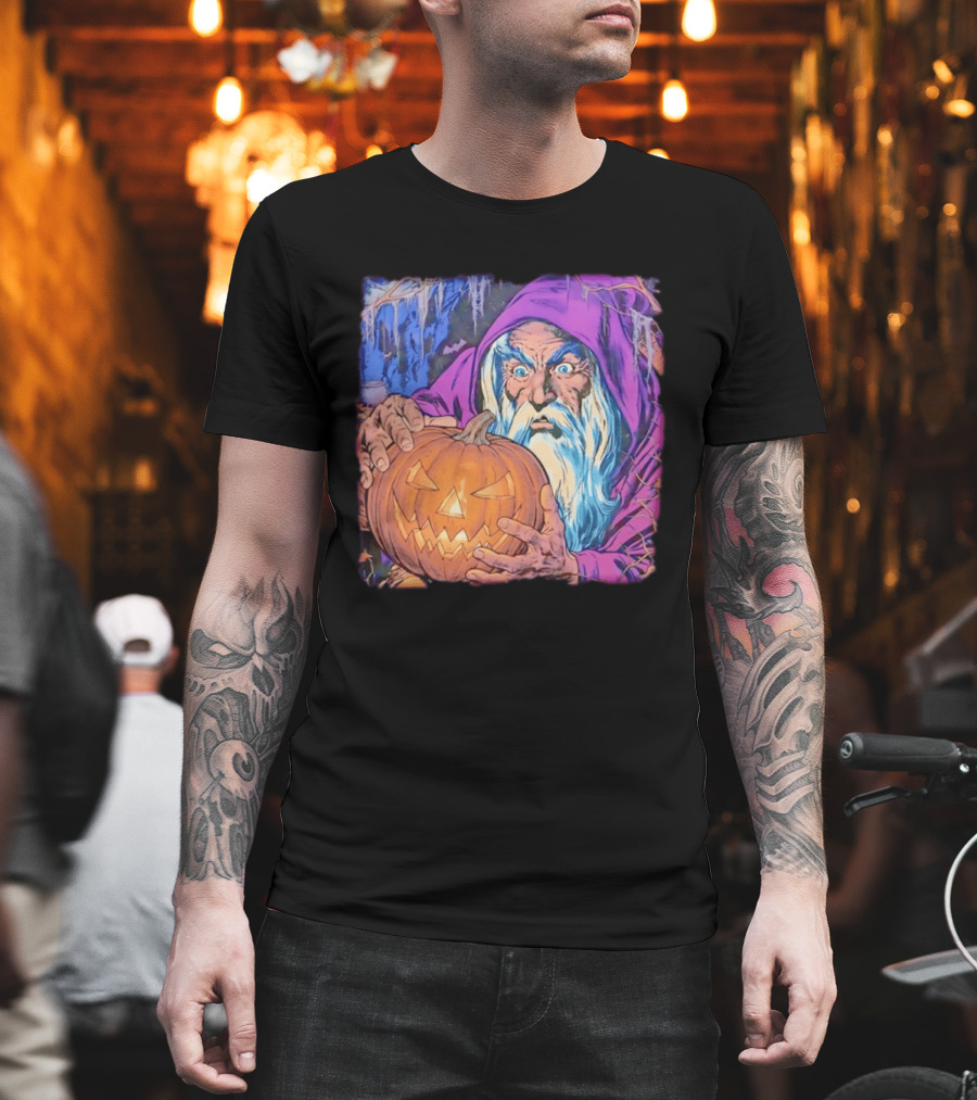 Pondering The Pumpkin Halloween Wizard With Jack O' Lantern 2026 T-Shirt