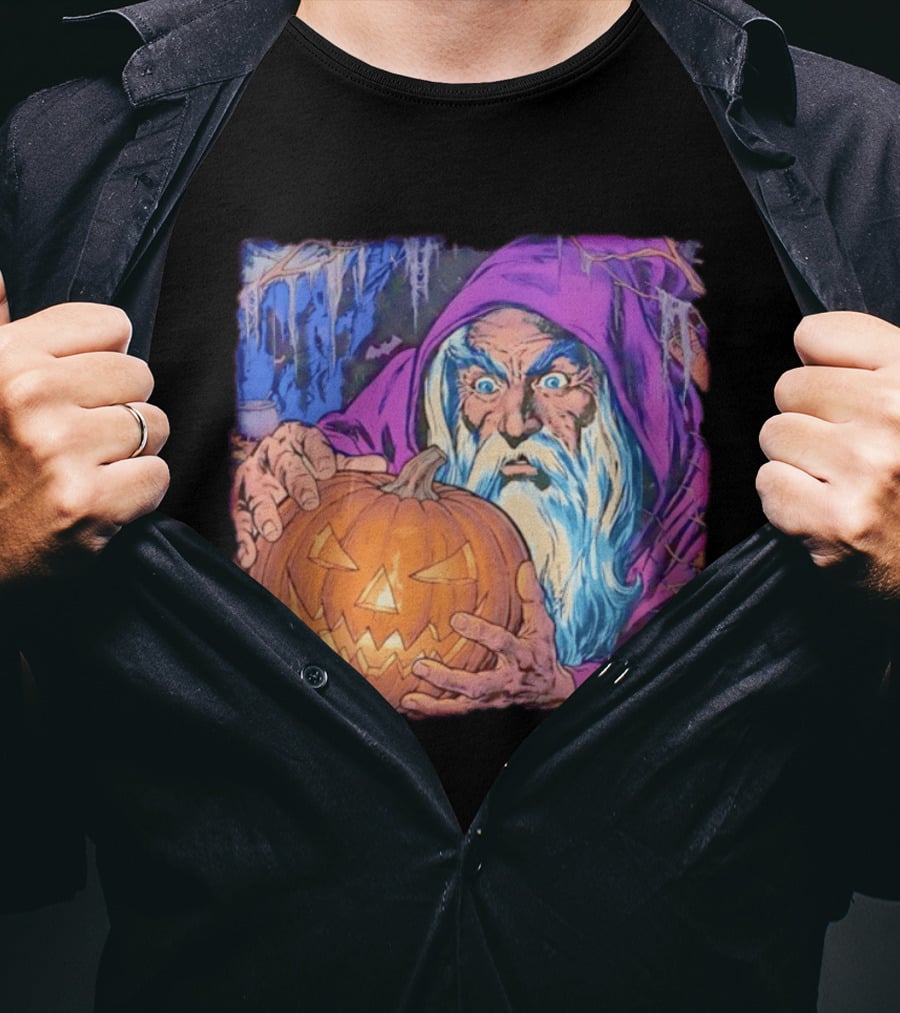 Pondering The Pumpkin Halloween Wizard With Jack O' Lantern 2026 T-Shirt