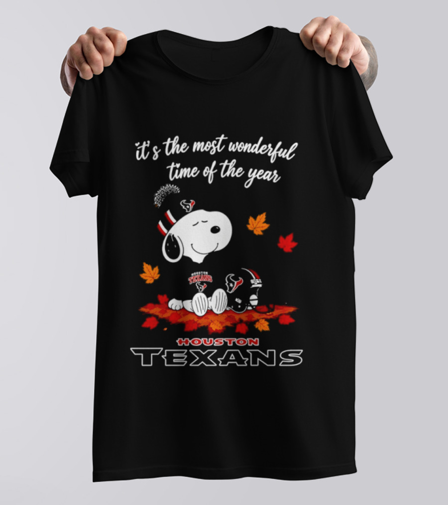 Houston Texans Snoopy Fall Halloween 2026 Most Wonderful Time Of The Year T-Shirt