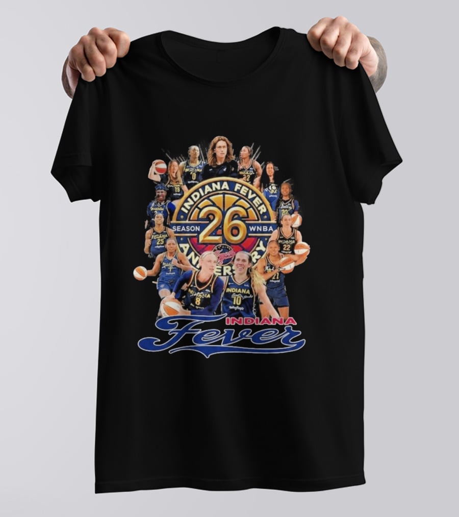 Indiana Fever 26 Season WNBA Anniversary Team Roster T-Shirt