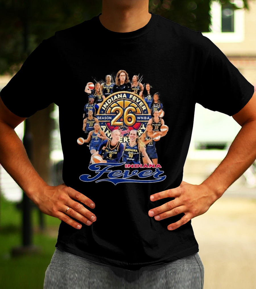 Indiana Fever 26 Season WNBA Anniversary Team Roster T-Shirt