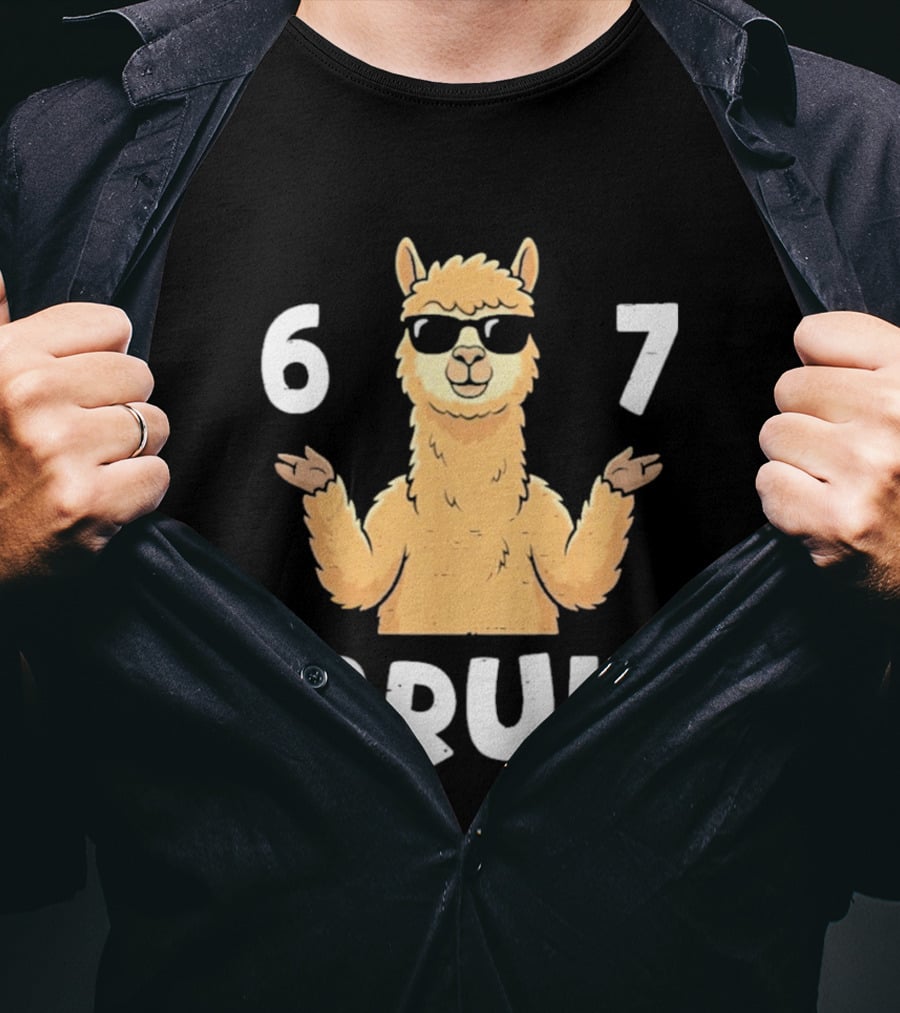 6 7 Bruh Llama Sunglasses Shrug T-Shirt