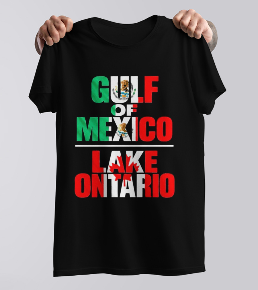 Gulf Of Mexico Lake Ontario Mexican Flag Canadian Maple Leaf Fusion T-Shirt