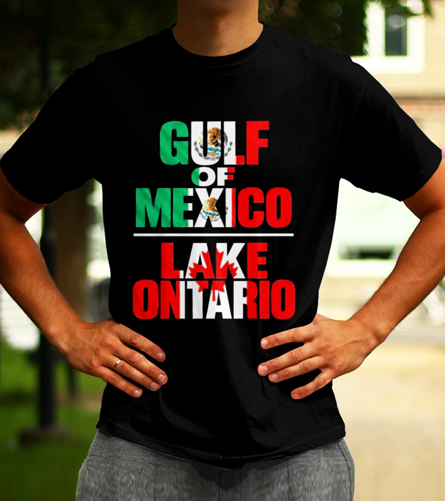 Gulf Of Mexico Lake Ontario Mexican Flag Canadian Maple Leaf Fusion T-Shirt