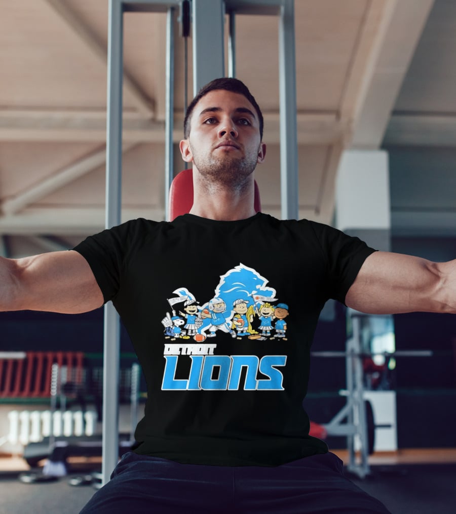 Peanuts Characters With Detroit Lions Team Collaboration T-Shirt