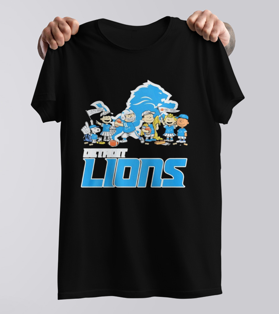 Peanuts Characters With Detroit Lions Team Collaboration T-Shirt