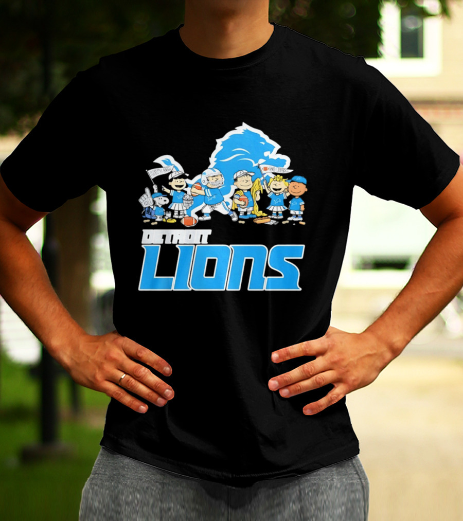Peanuts Characters With Detroit Lions Team Collaboration T-Shirt