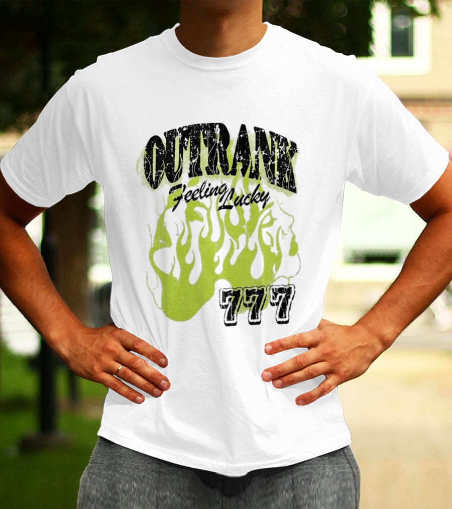 Outrank Feeling Lucky 777 Green Flames T-Shirt
