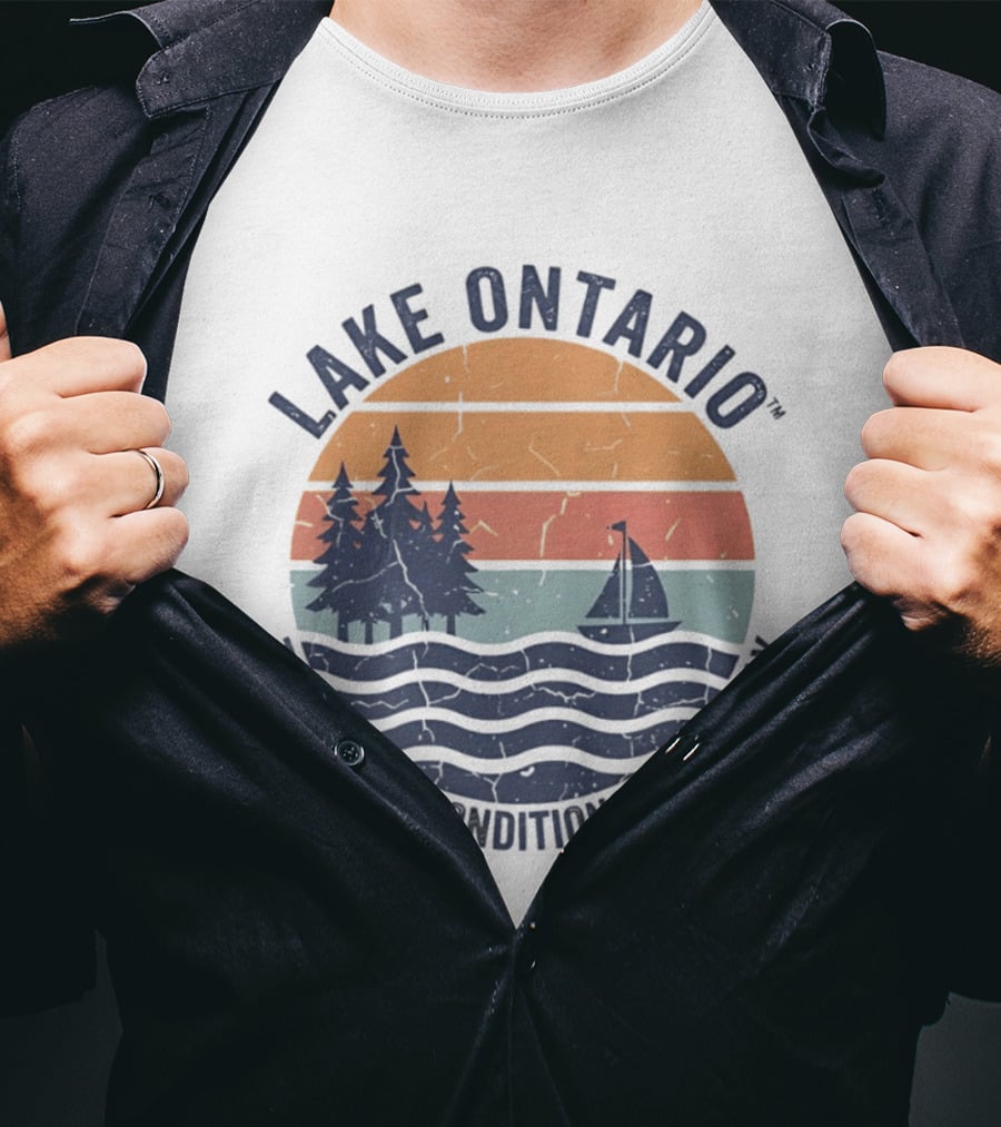 Lake Ontario Terms And Conditions May Apply Sunset Scene With Sailboat And Trees T-Shirt