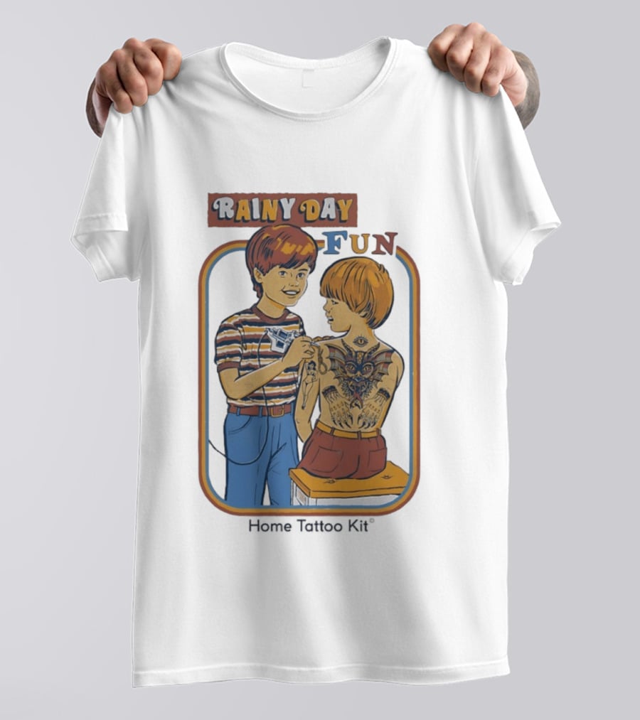 Rainy Day Fun Home Tattoo Kit Retro Style Boys With Tattoos T-Shirt