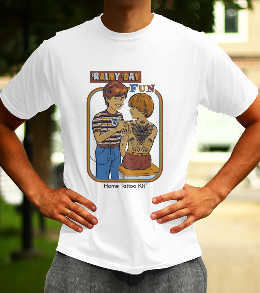 Rainy Day Fun Home Tattoo Kit Retro Style Boys With Tattoos T-Shirt